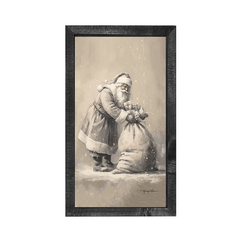 Santa Tying Bag of Presents - Vertical Frame