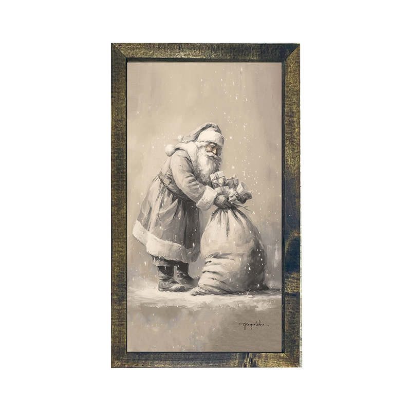 Santa Tying Bag of Presents - Vertical Frame