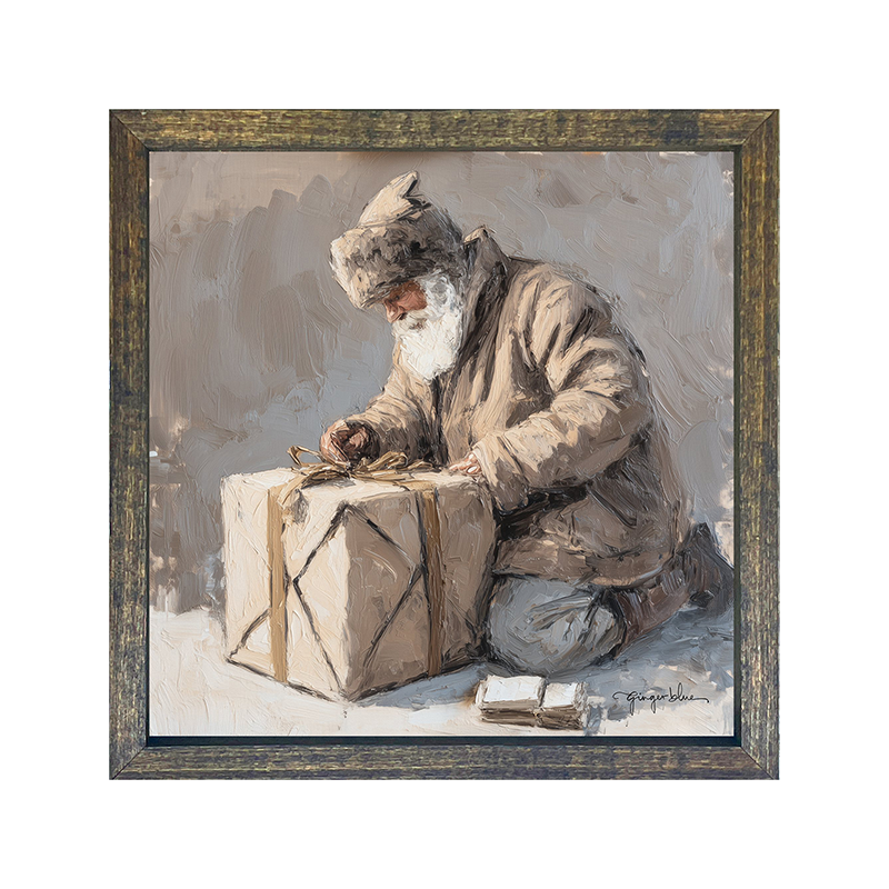 Santa Tying a Gift