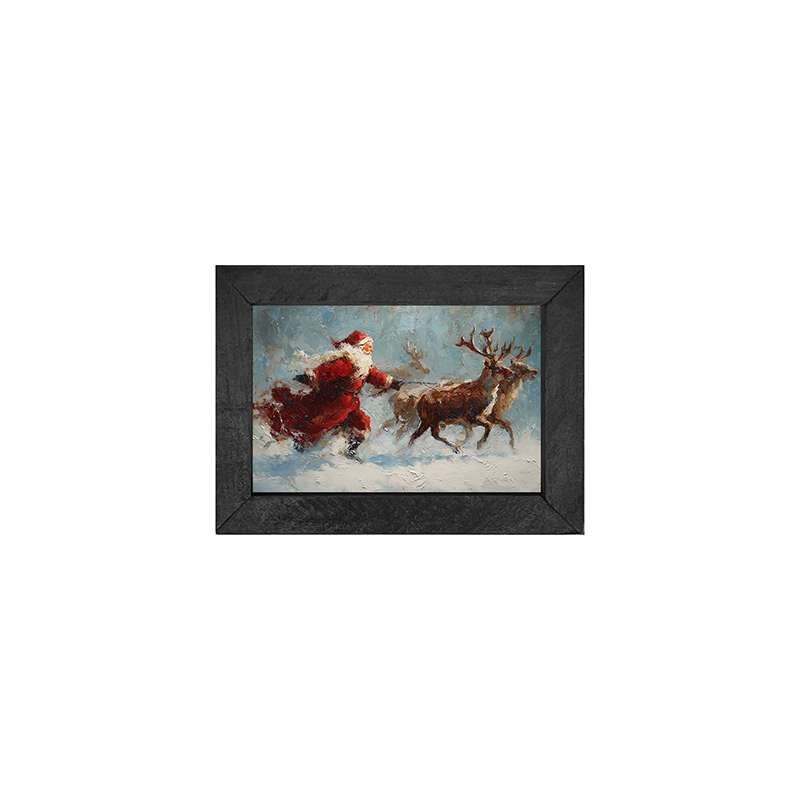 Santa Running with Reindeer - Horizontal Frame