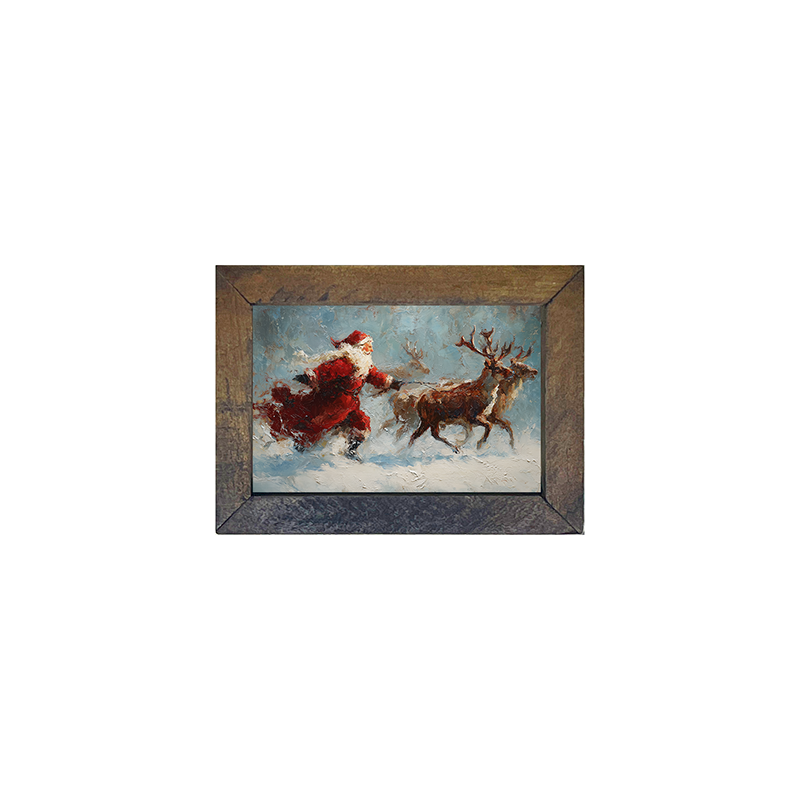 Santa Running with Reindeer - Horizontal Frame