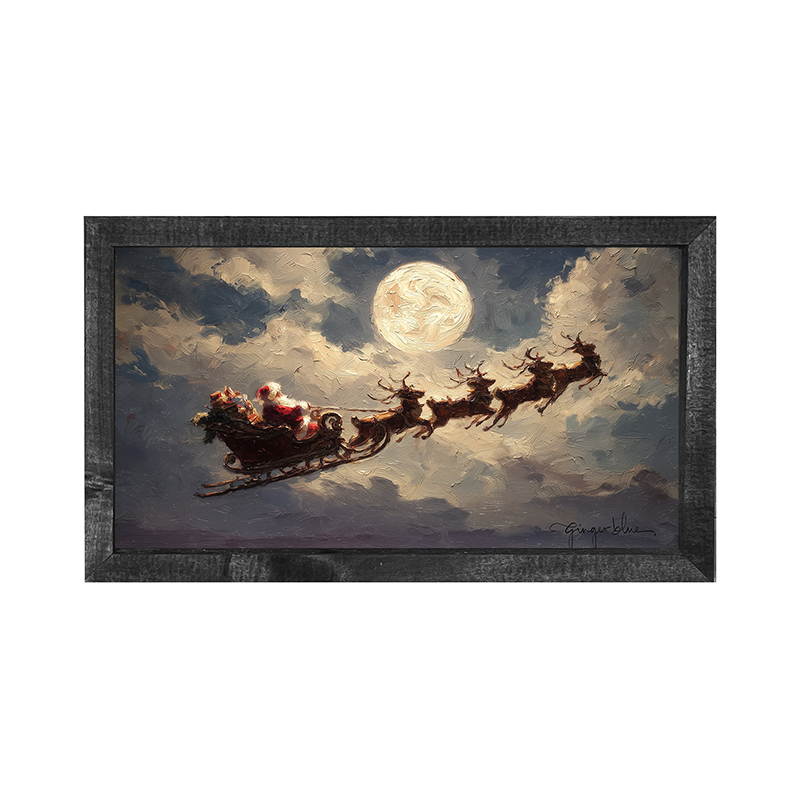 Santa Flying under Full Moon - Horizontal Frame