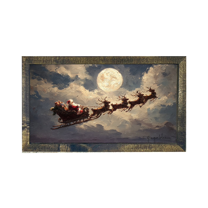 Santa Flying under Full Moon - Horizontal Frame