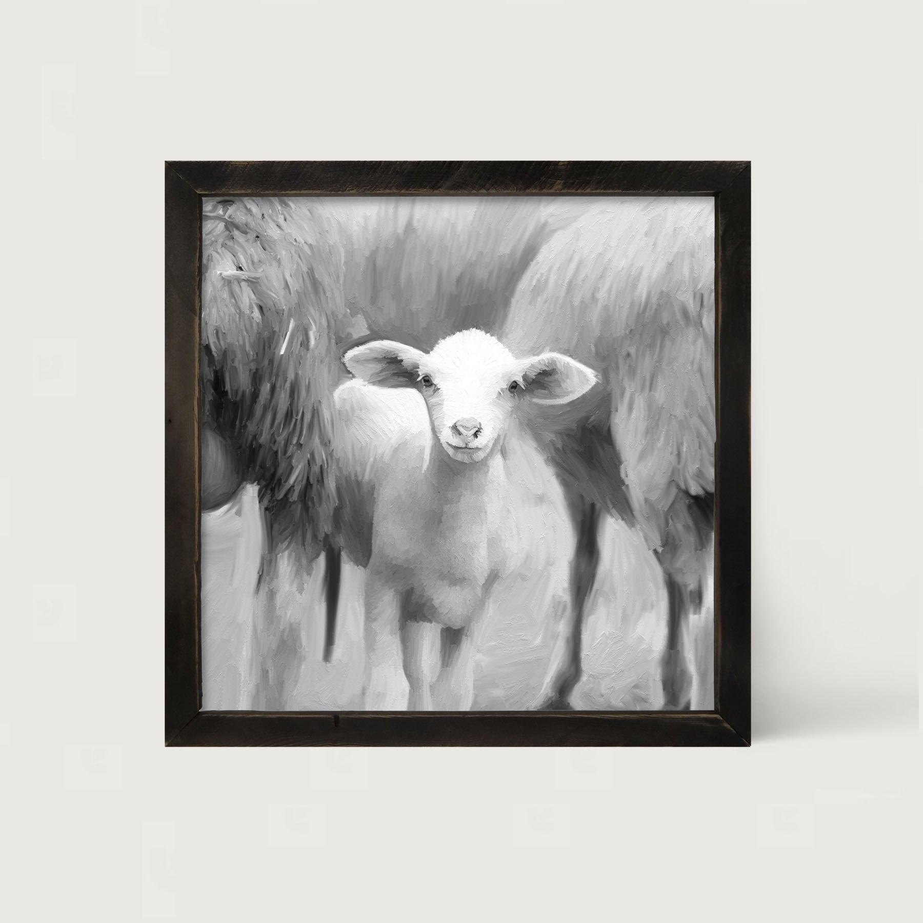 Little sheep - Black and white - Framed art