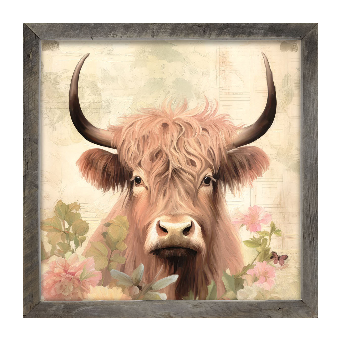 Tan Highland cow with flowers