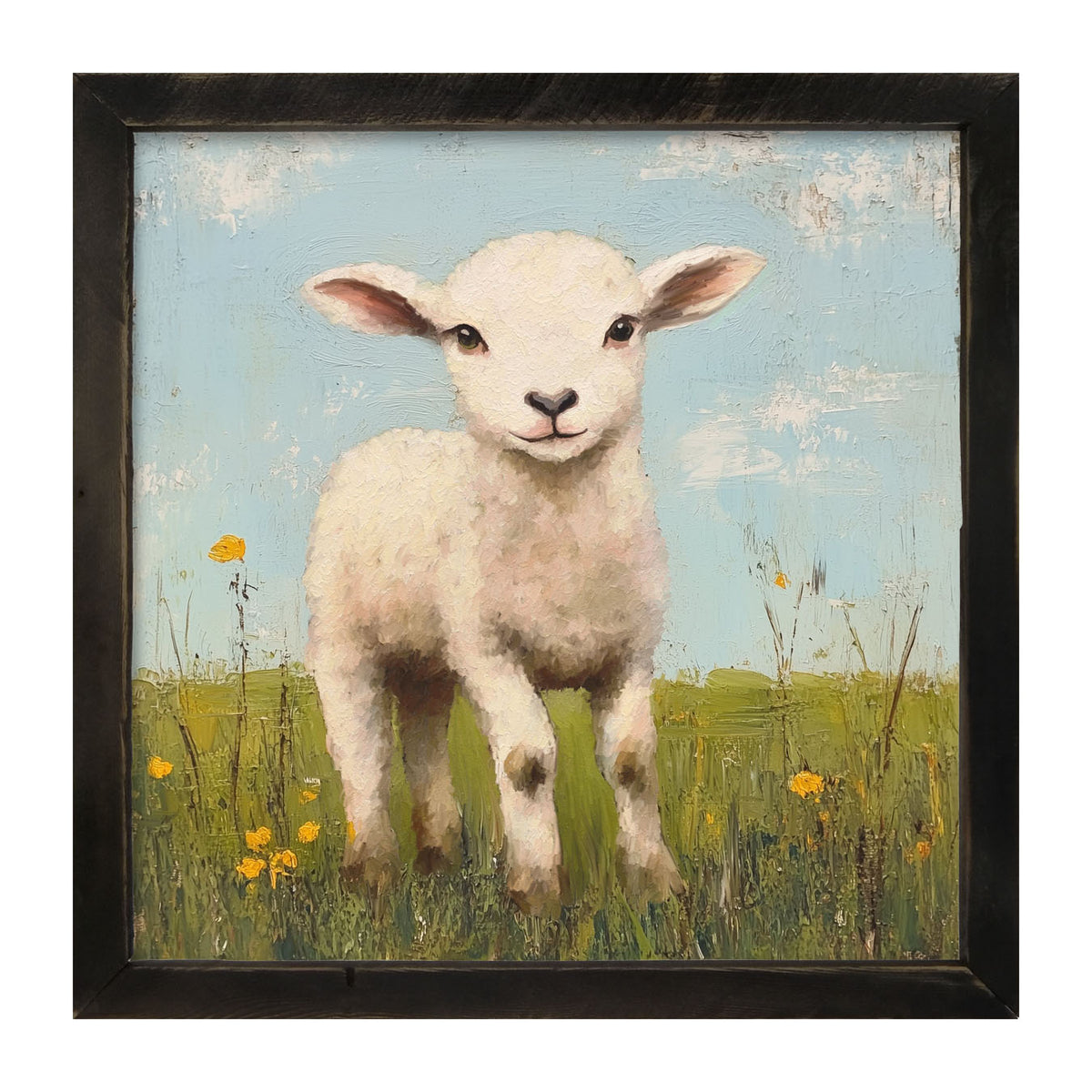 Lamb in a Meadow - Framed art