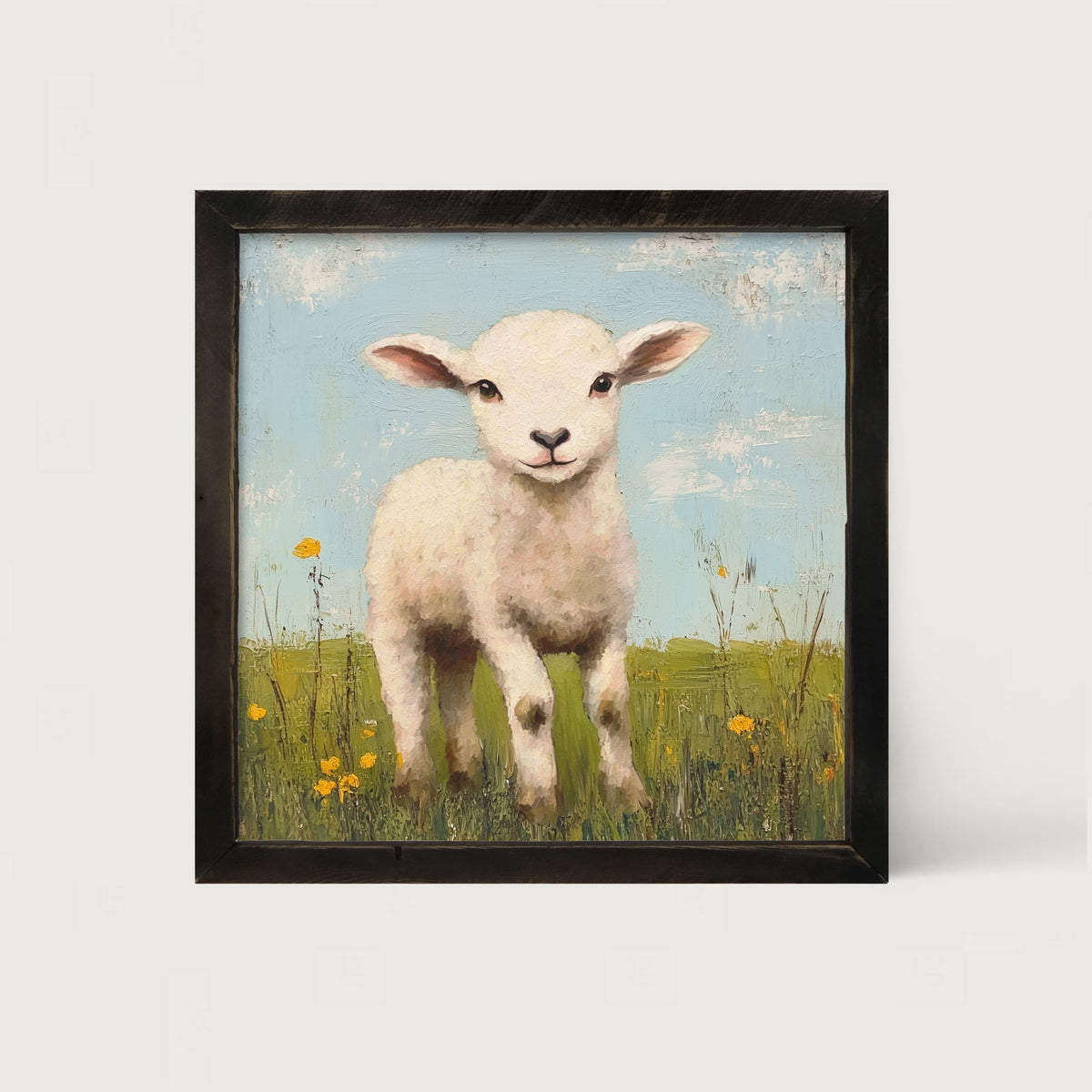 Lamb in a Meadow - Framed art