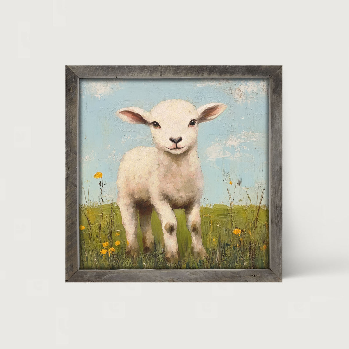 Lamb in a Meadow - Framed art
