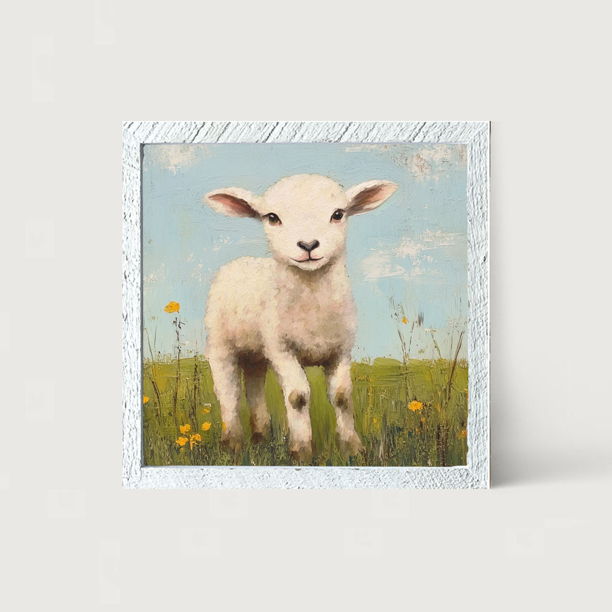 Lamb in a Meadow - Framed art