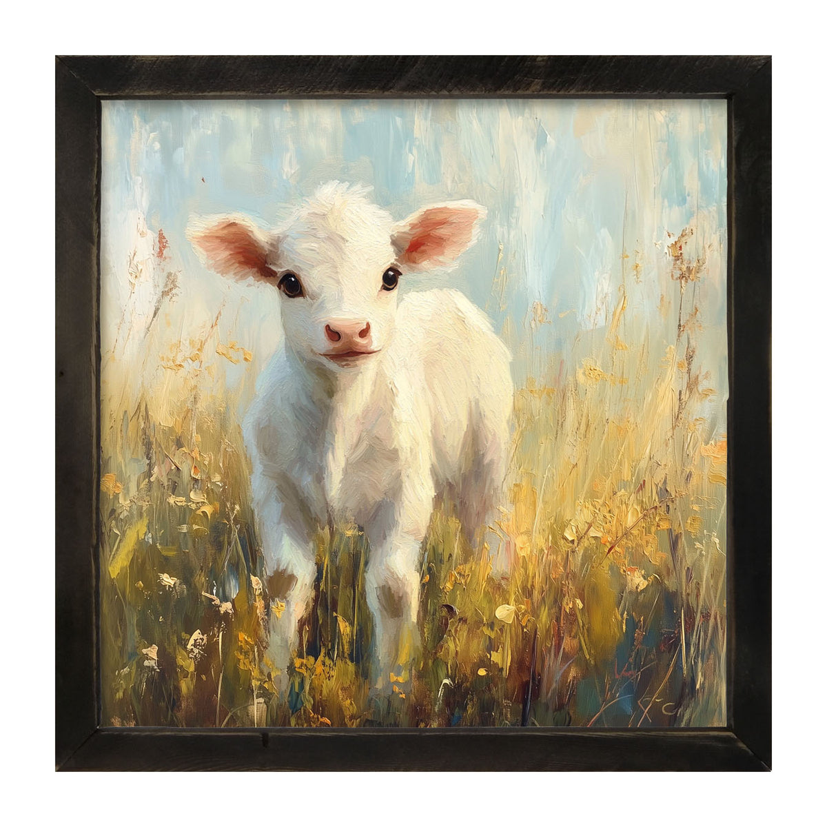 Baby Cow in Meadow - Framed Art