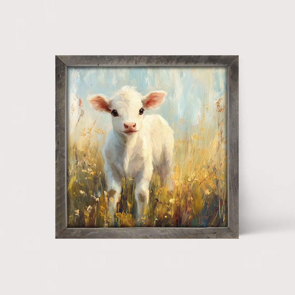 Baby Cow in Meadow - Framed Art