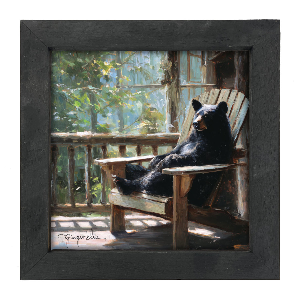 Bear Relaxing on Porch - Framed Art