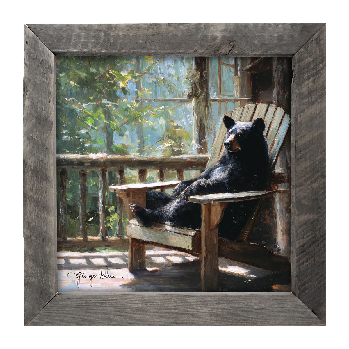 Bear Relaxing on Porch - Framed Art