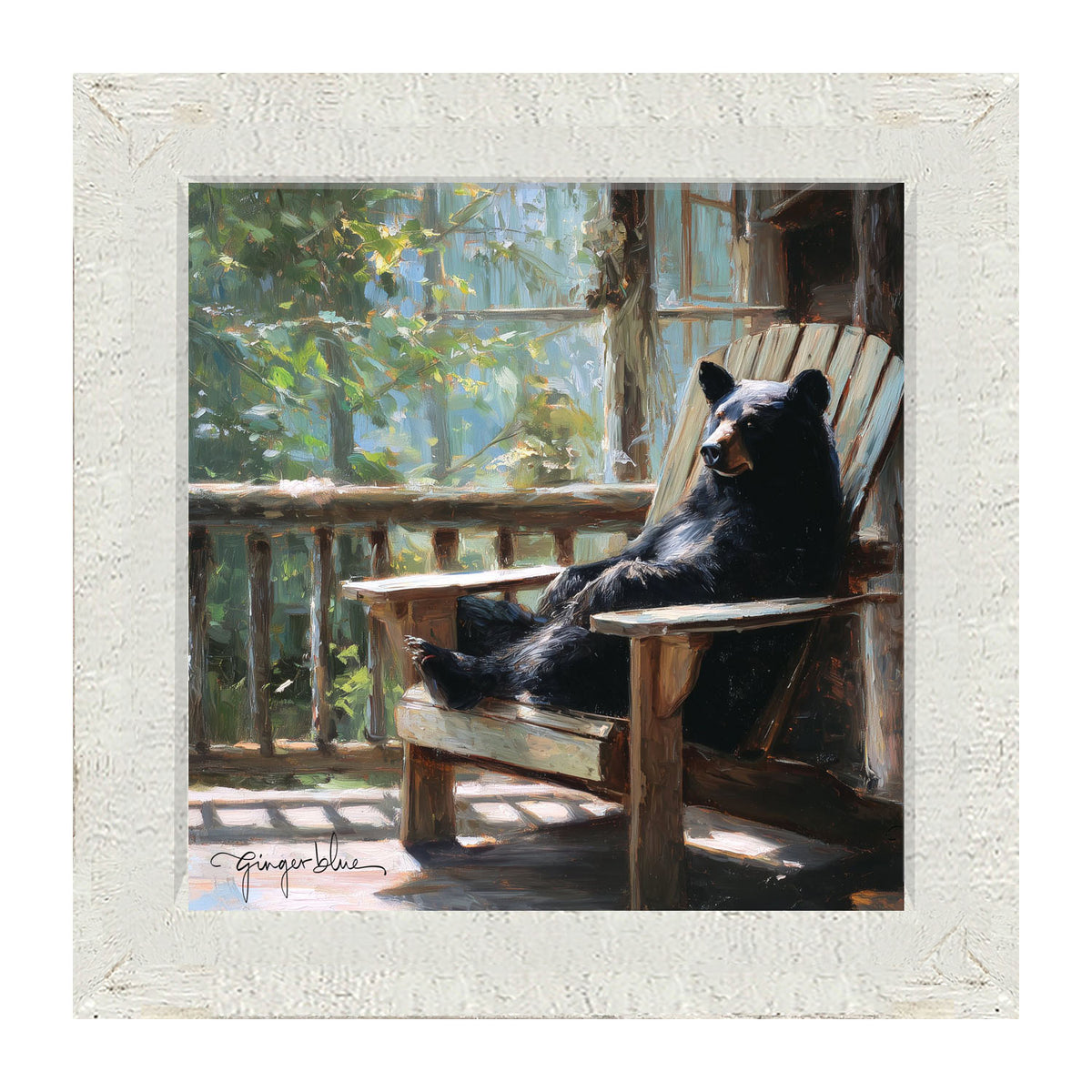 Bear Relaxing on Porch - Framed Art