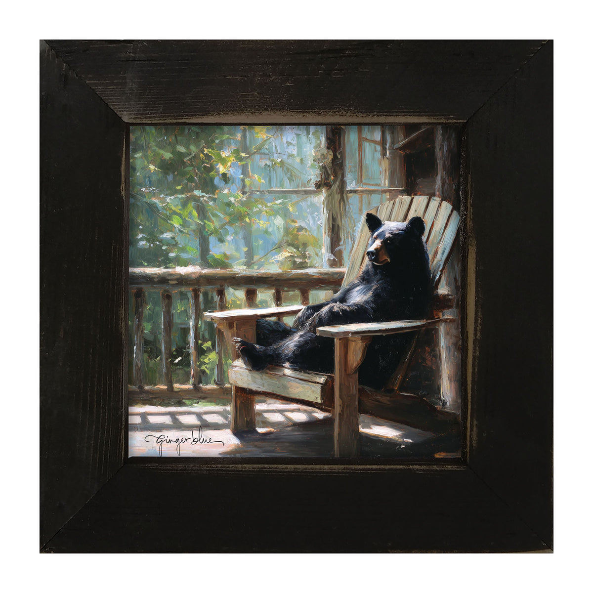 Bear Relaxing on Porch - Framed Art