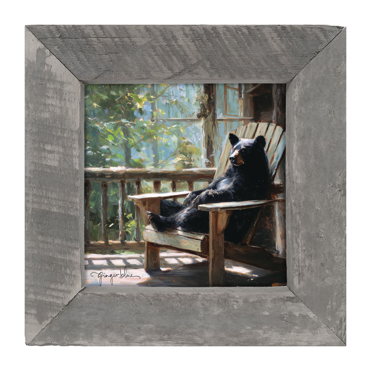 Bear Relaxing on Porch - Framed Art