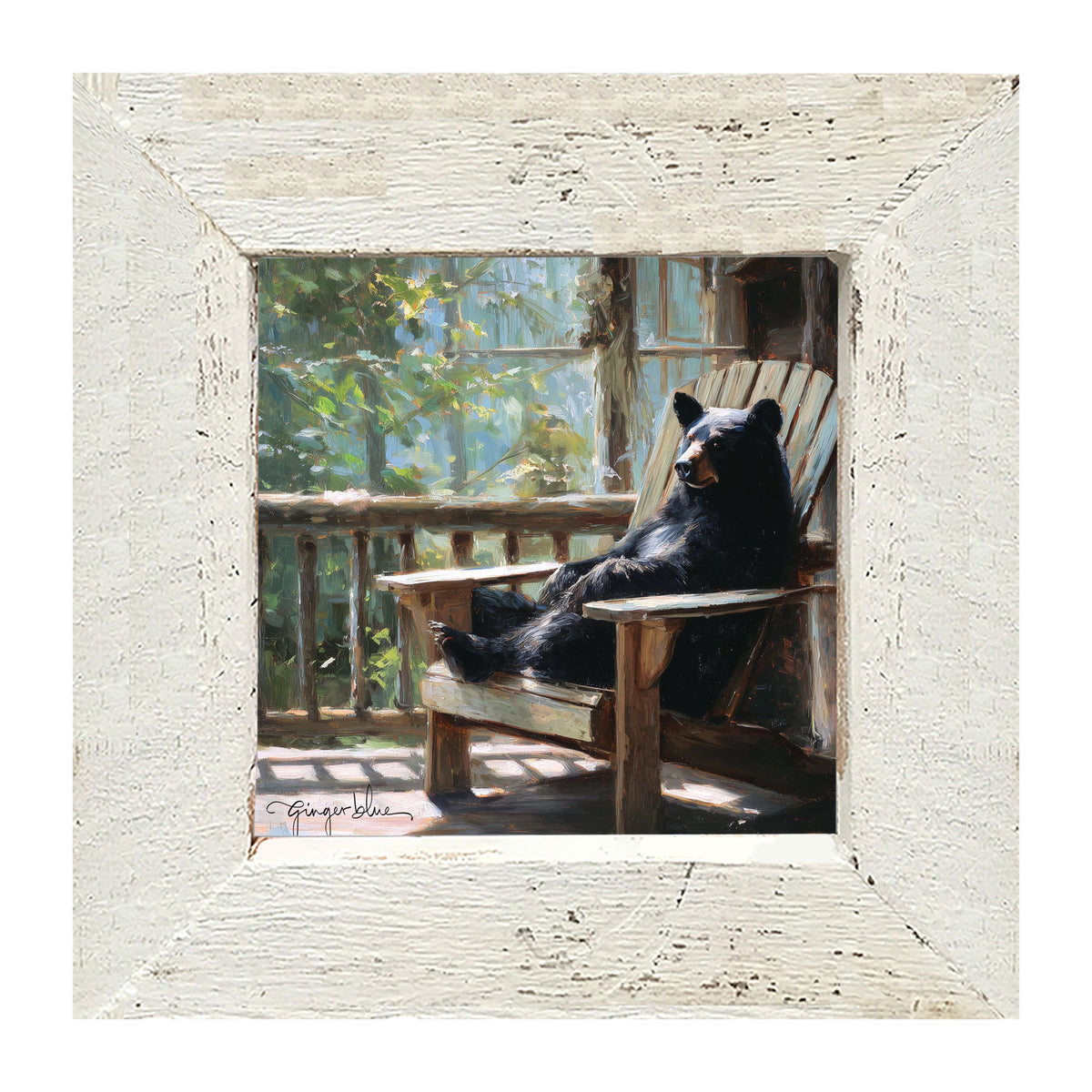 Bear Relaxing on Porch - Framed Art