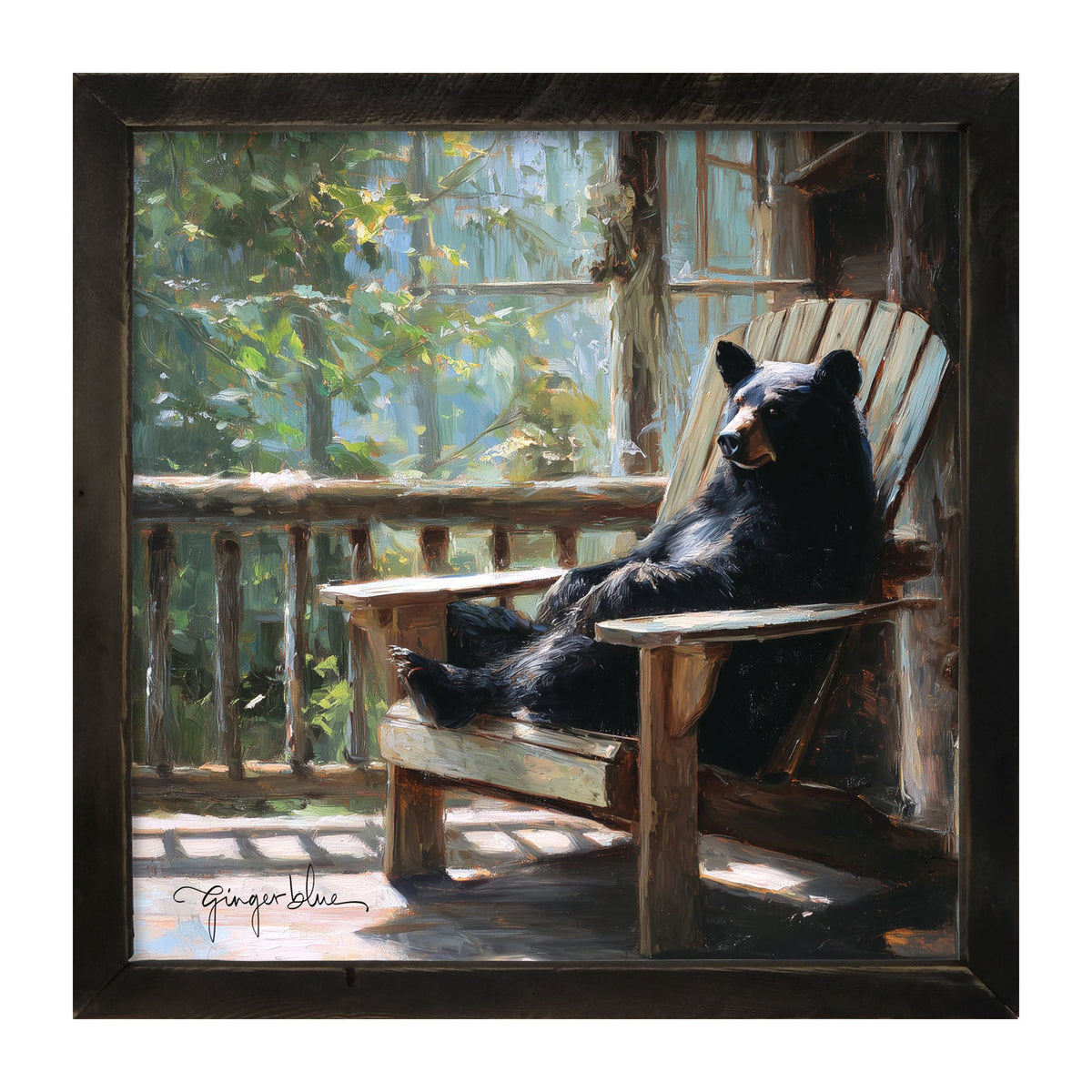 Bear Relaxing on Porch - Framed Art