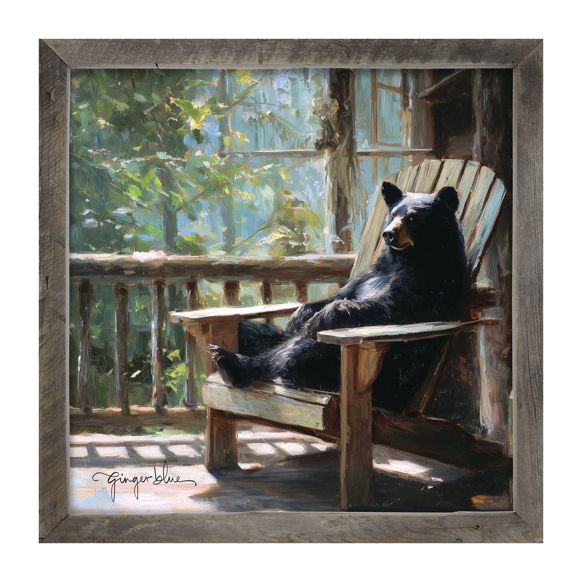 Bear Relaxing on Porch - Framed Art