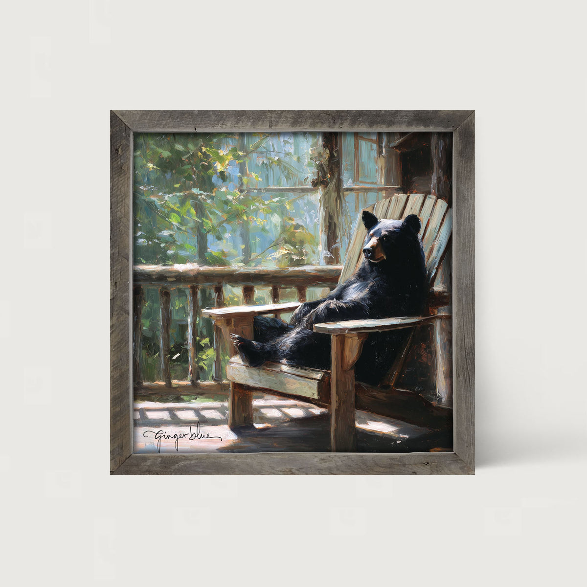 Bear Relaxing on Porch - Framed Art