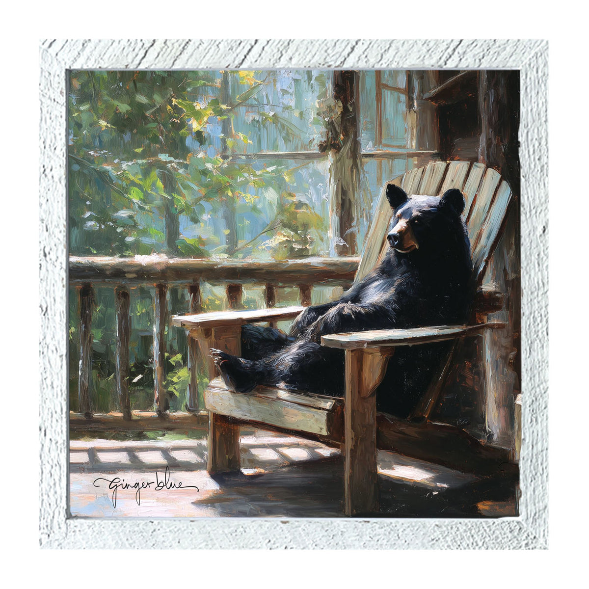 Bear Relaxing on Porch - Framed Art