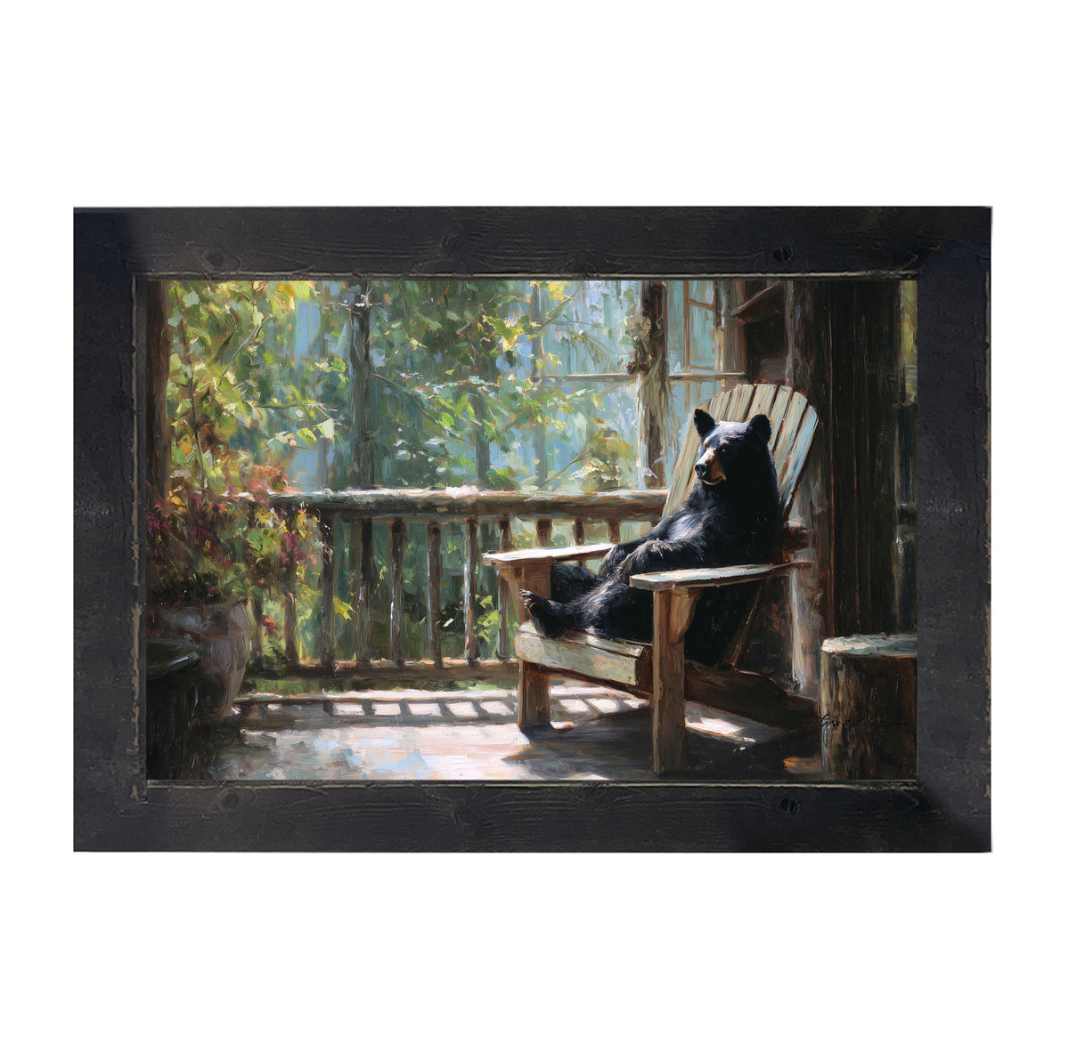 Bear Relaxing on Porch - Framed Art
