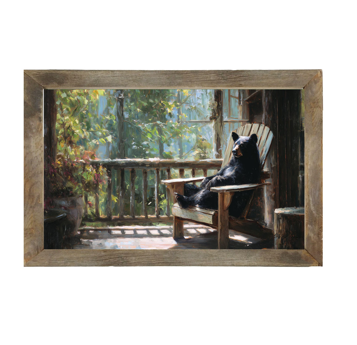 Bear Relaxing on Porch - Framed Art