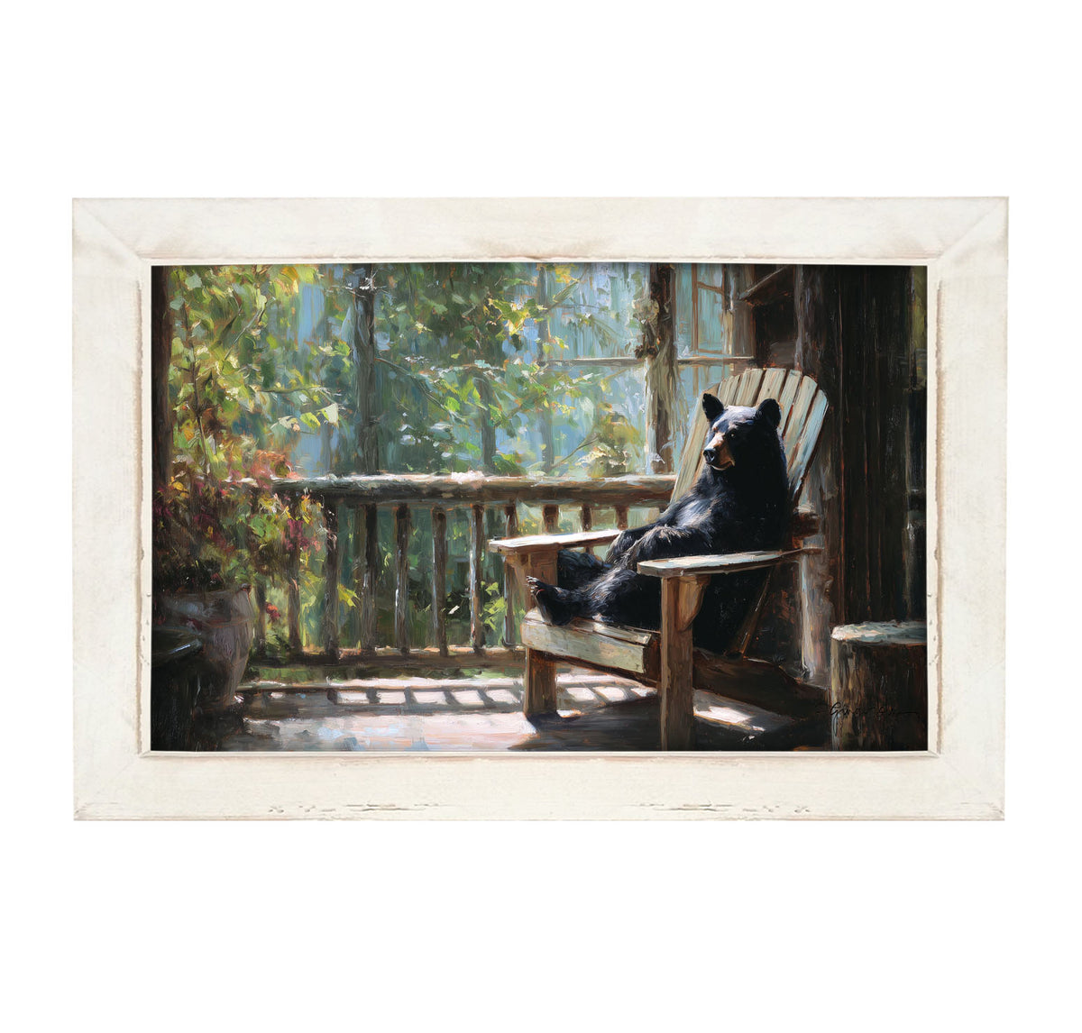 Bear Relaxing on Porch - Framed Art