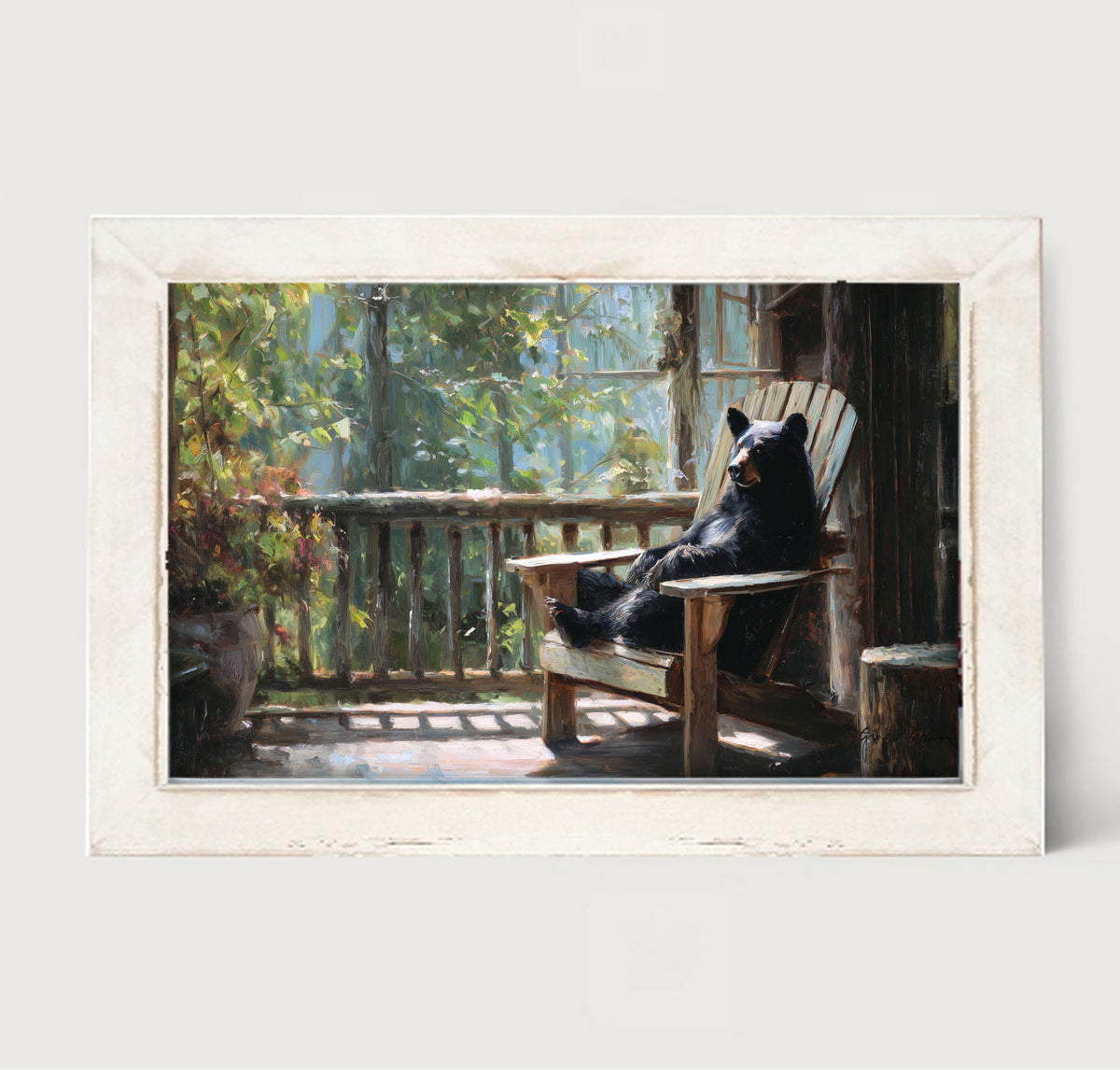 Bear Relaxing on Porch - Framed Art