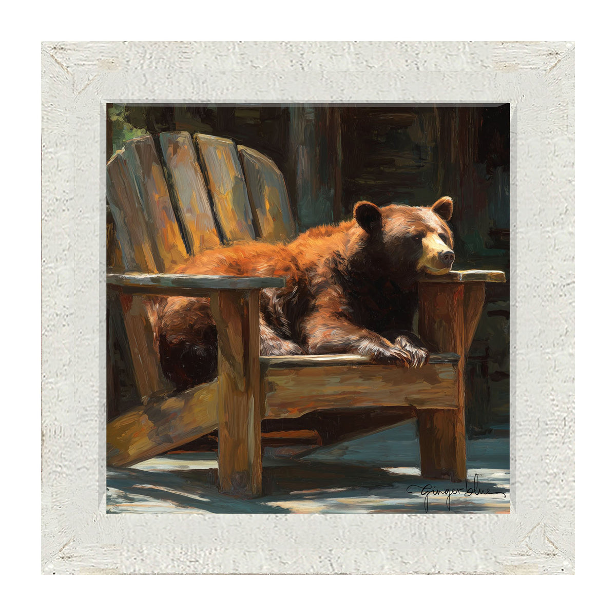 Bear Resting in Adirondack Chair - Framed Art