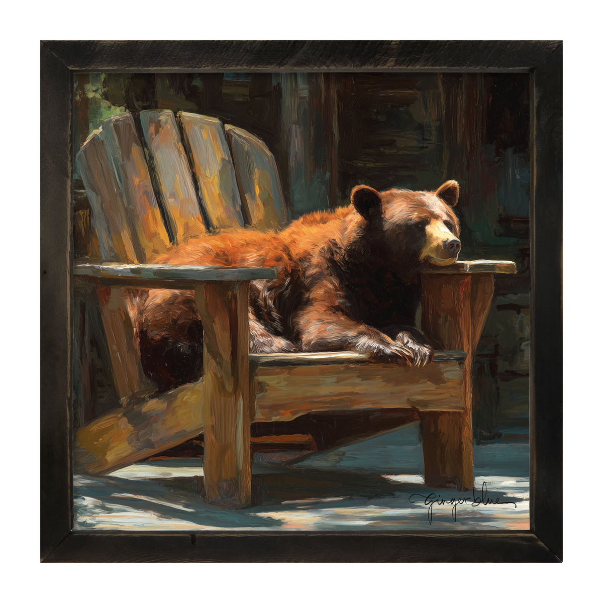 Bear Resting in Adirondack Chair - Framed Art