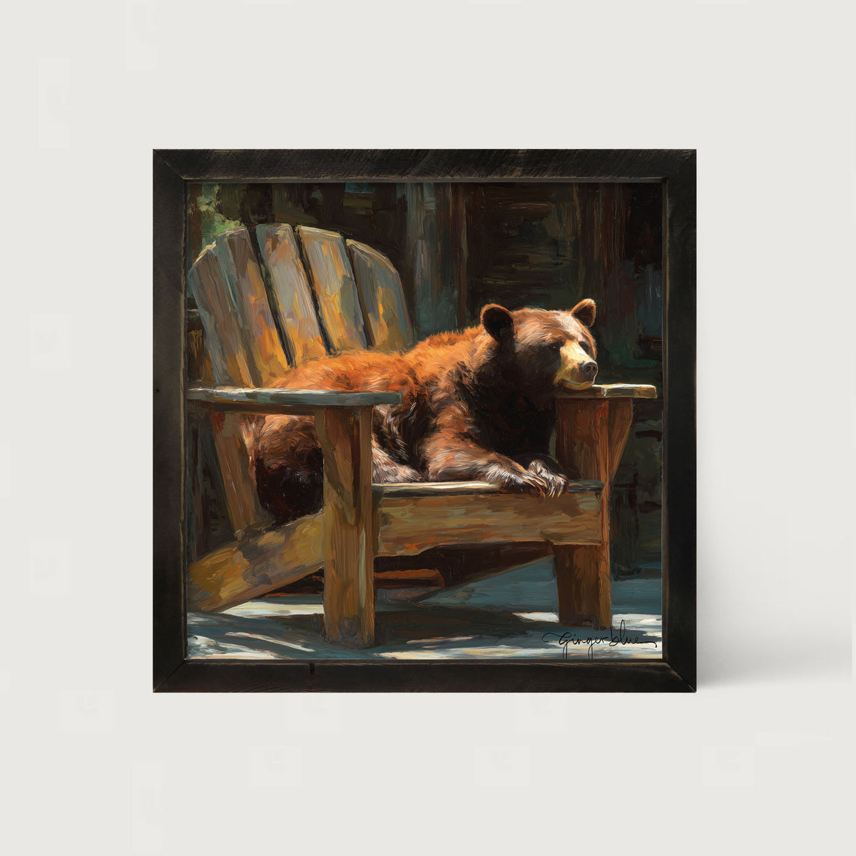 Bear Resting in Adirondack Chair - Framed Art