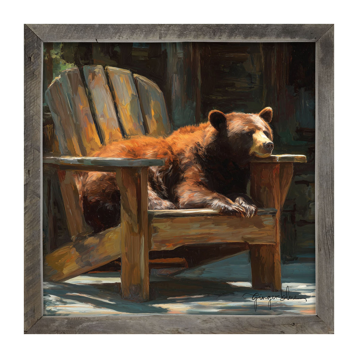 Bear Resting in Adirondack Chair - Framed Art