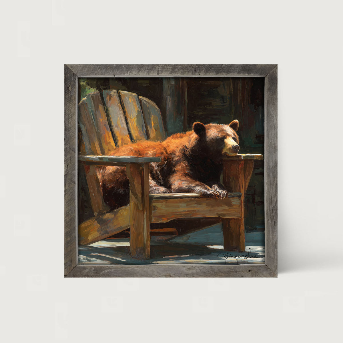 Bear Resting in Adirondack Chair - Framed Art