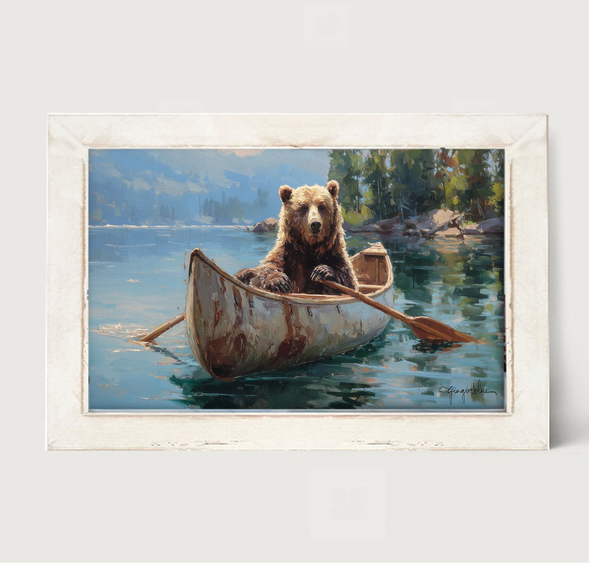 Brown Bear Rowing a Canoe