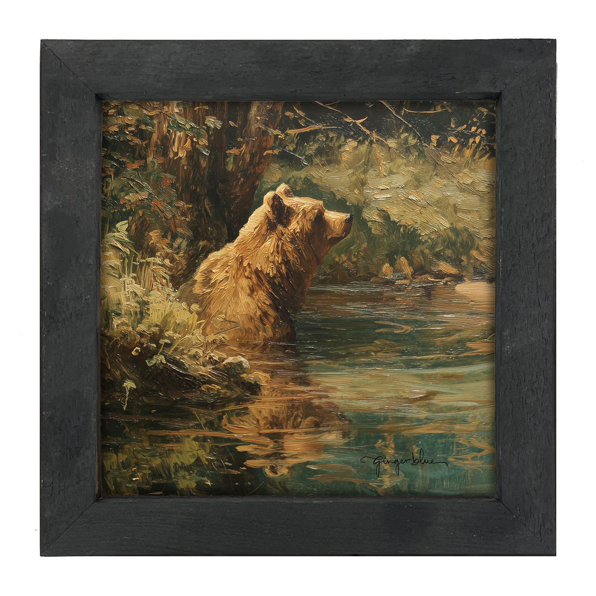 Brown Bear Relaxing in the Water - Framed Art