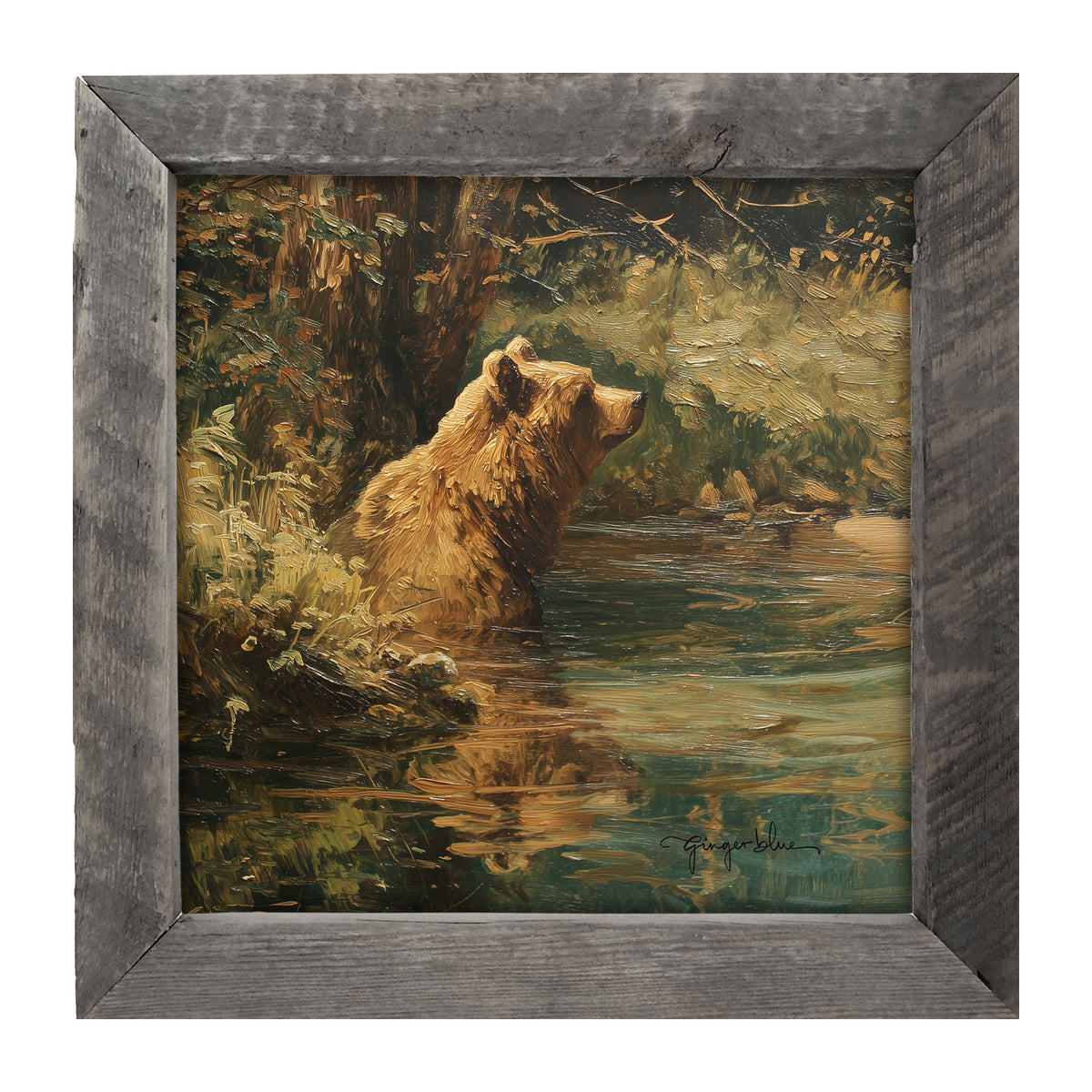 Brown Bear Relaxing in the Water - Framed Art