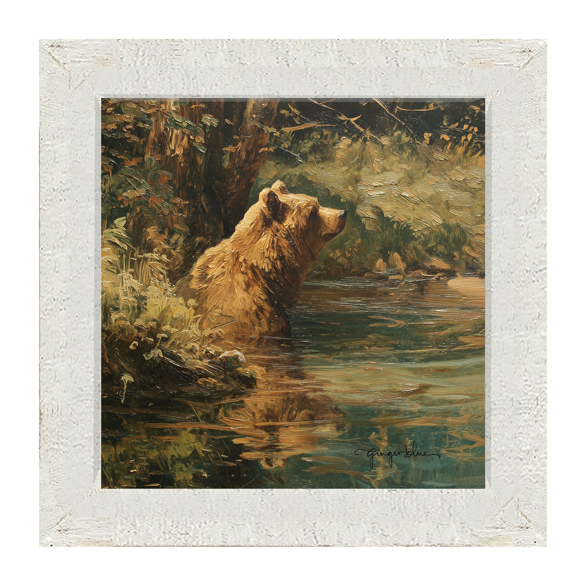 Brown Bear Relaxing in the Water - Framed Art