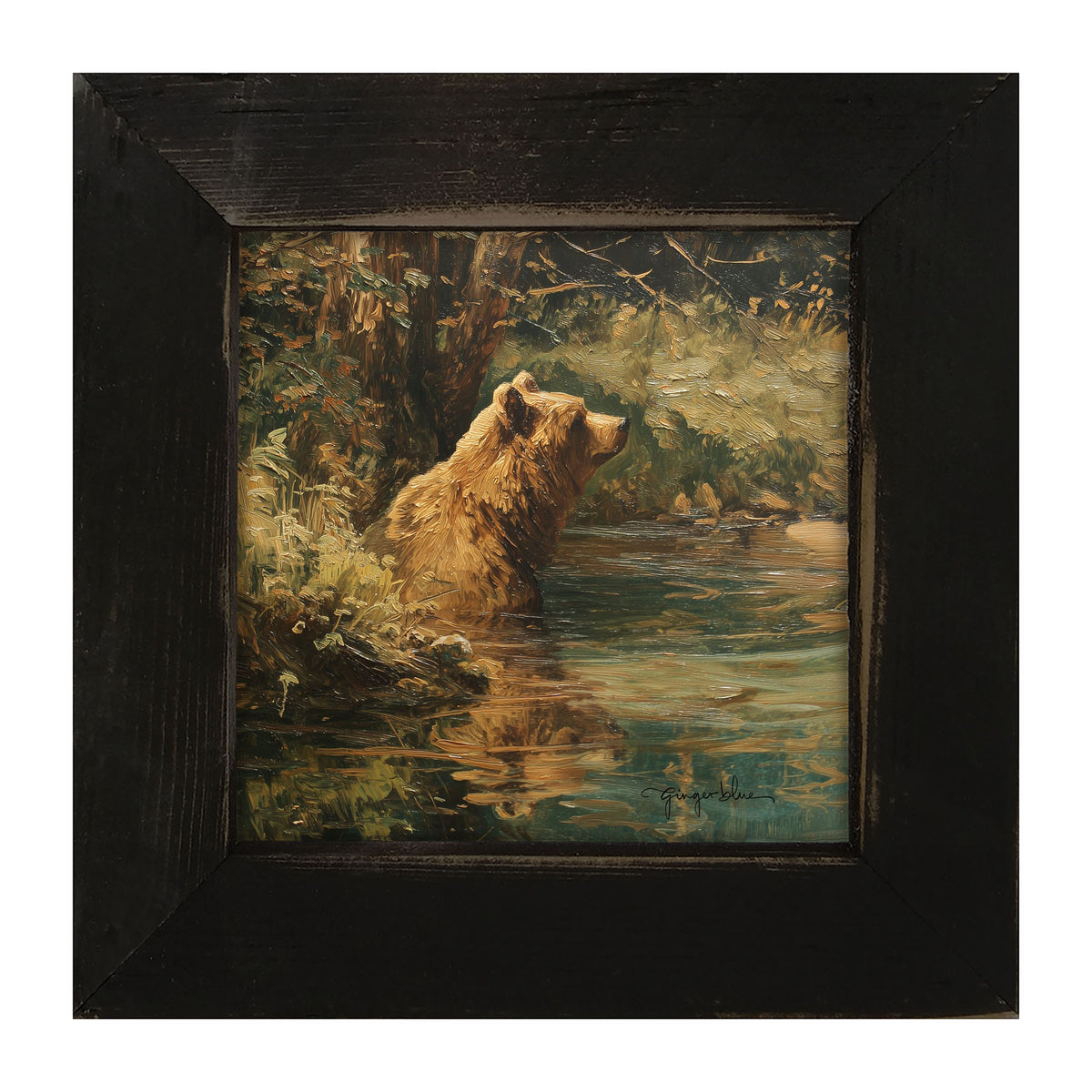 Brown Bear Relaxing in the Water - Framed Art