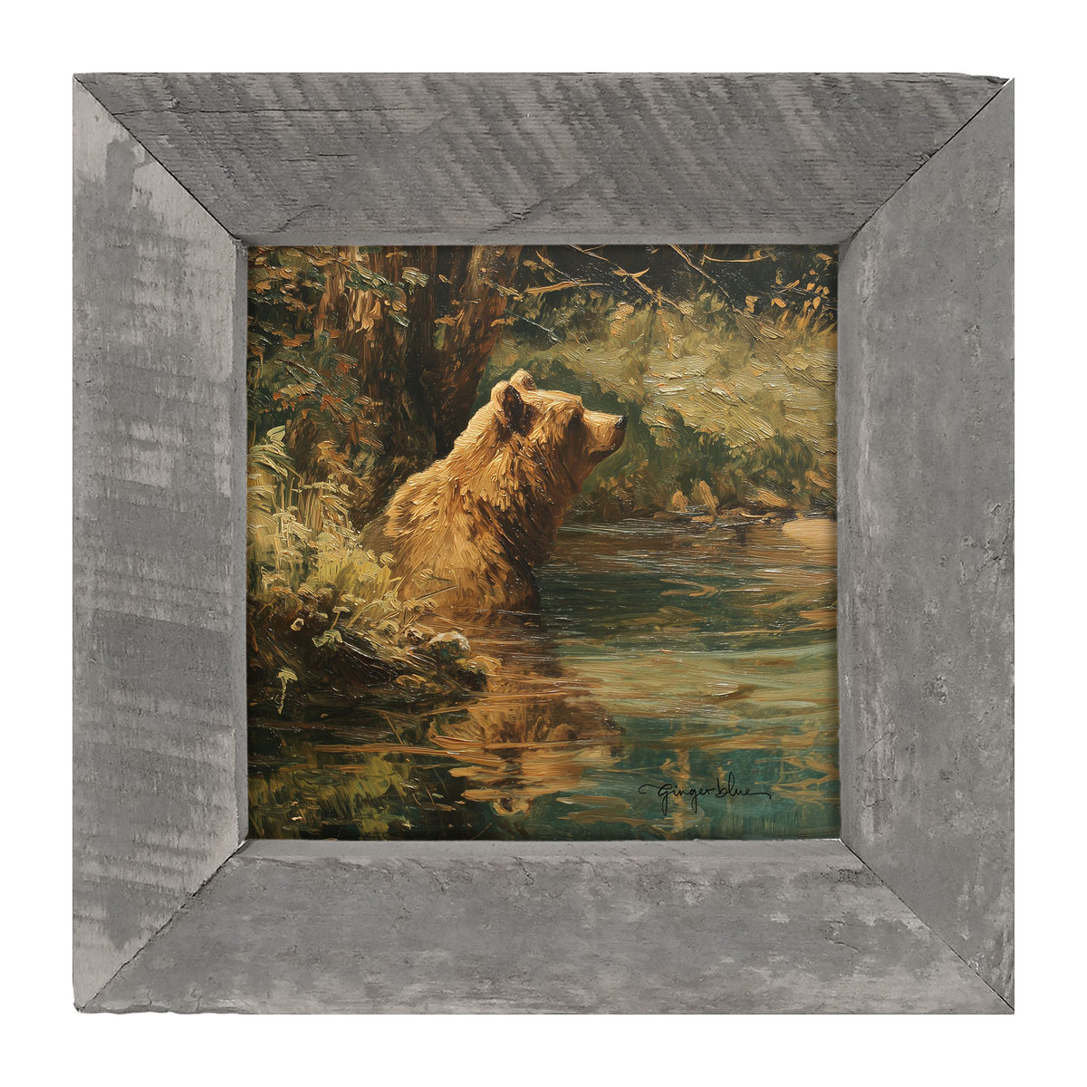 Brown Bear Relaxing in the Water - Framed Art