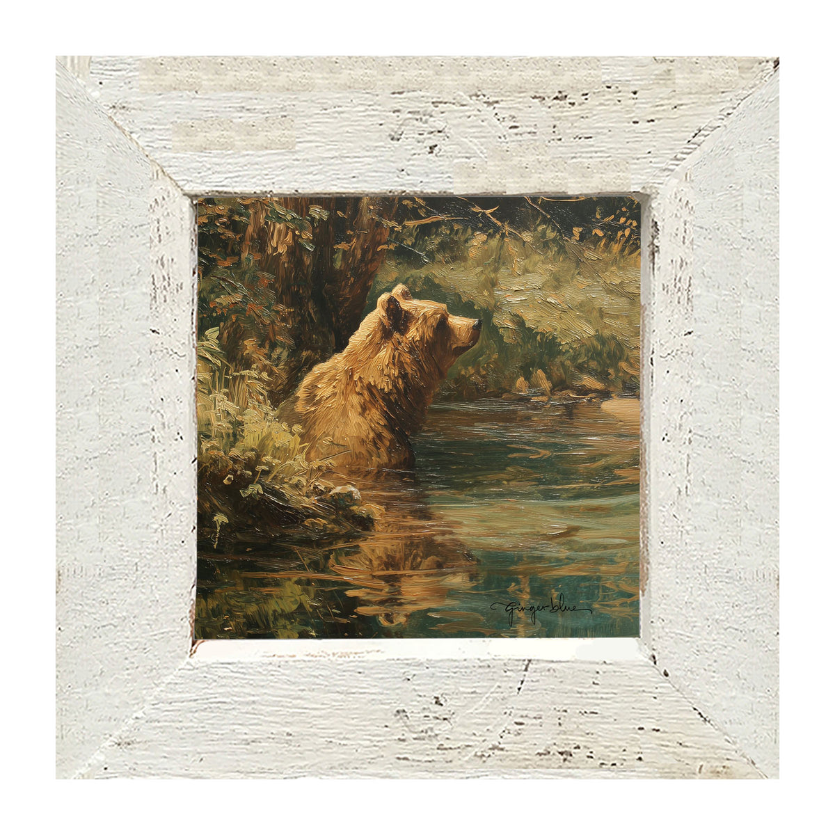 Brown Bear Relaxing in the Water - Framed Art
