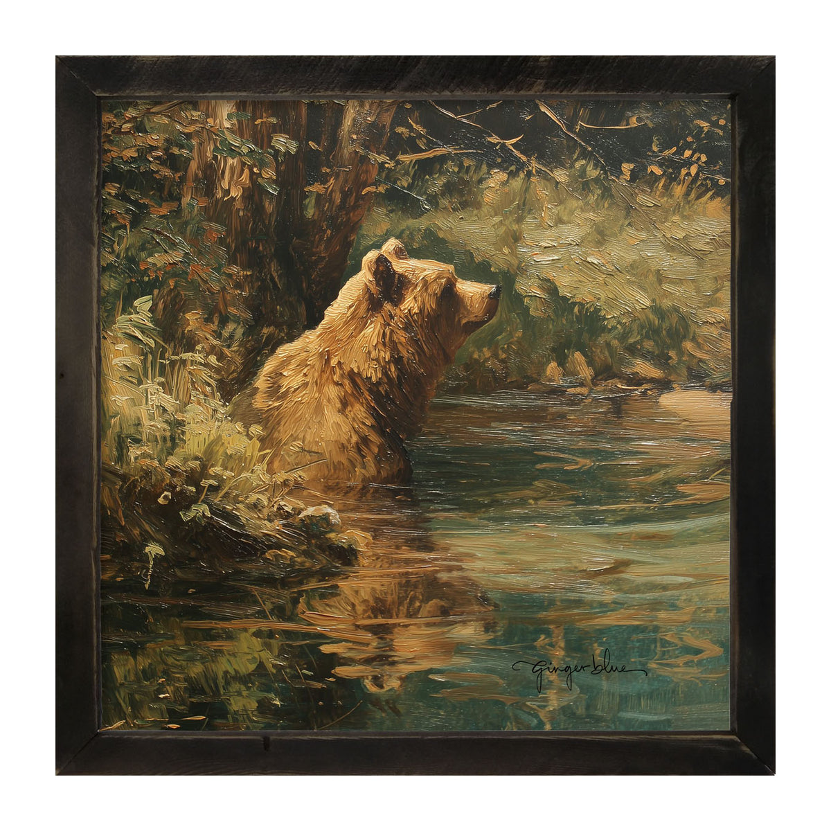Brown Bear Relaxing in the Water - Framed Art
