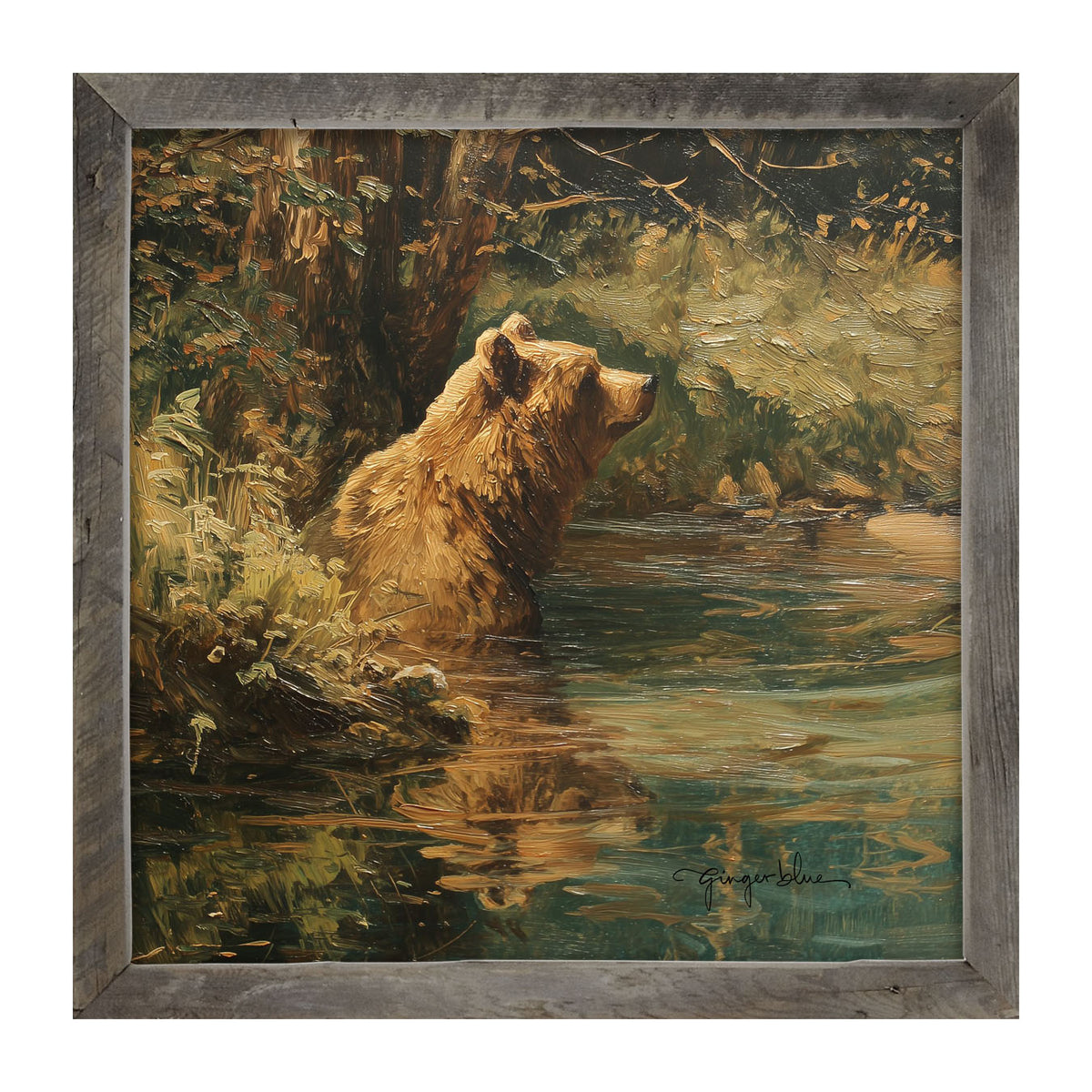Brown Bear Relaxing in the Water - Framed Art