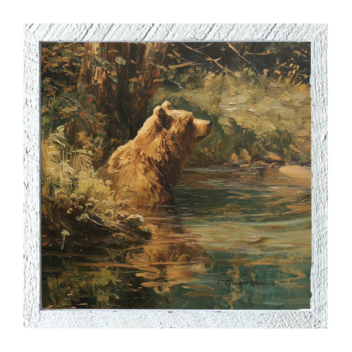 Brown Bear Relaxing in the Water - Framed Art