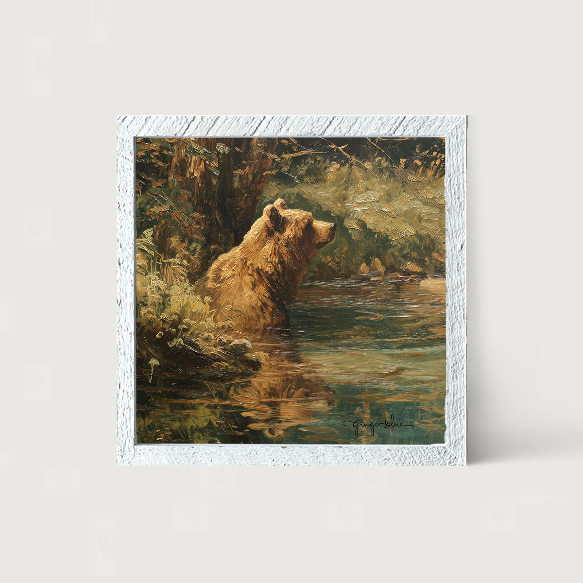 Brown Bear Relaxing in the Water - Framed Art