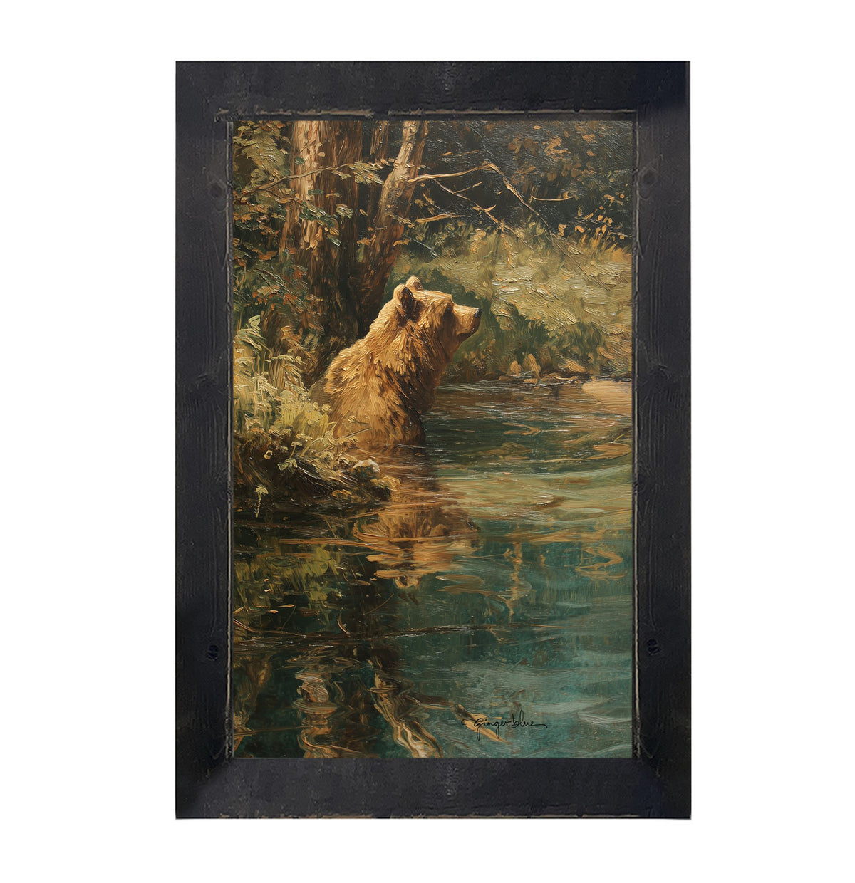 Brown Bear Relaxing in the Water - Framed Art