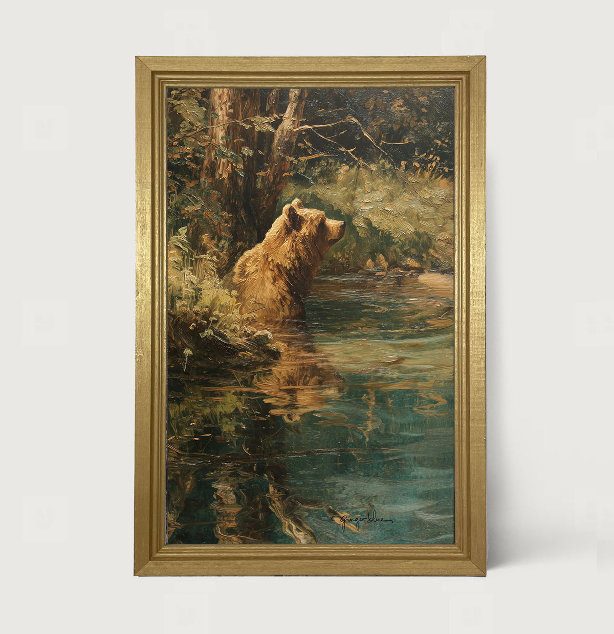 Brown Bear Relaxing in the Water - Framed Art