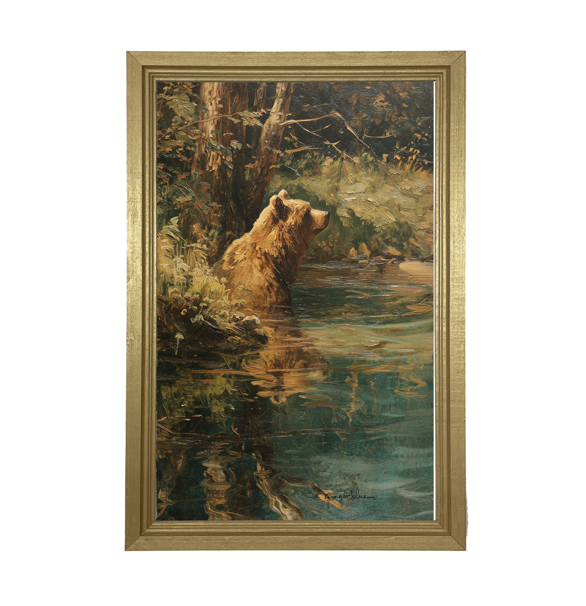 Brown Bear Relaxing in the Water - Framed Art