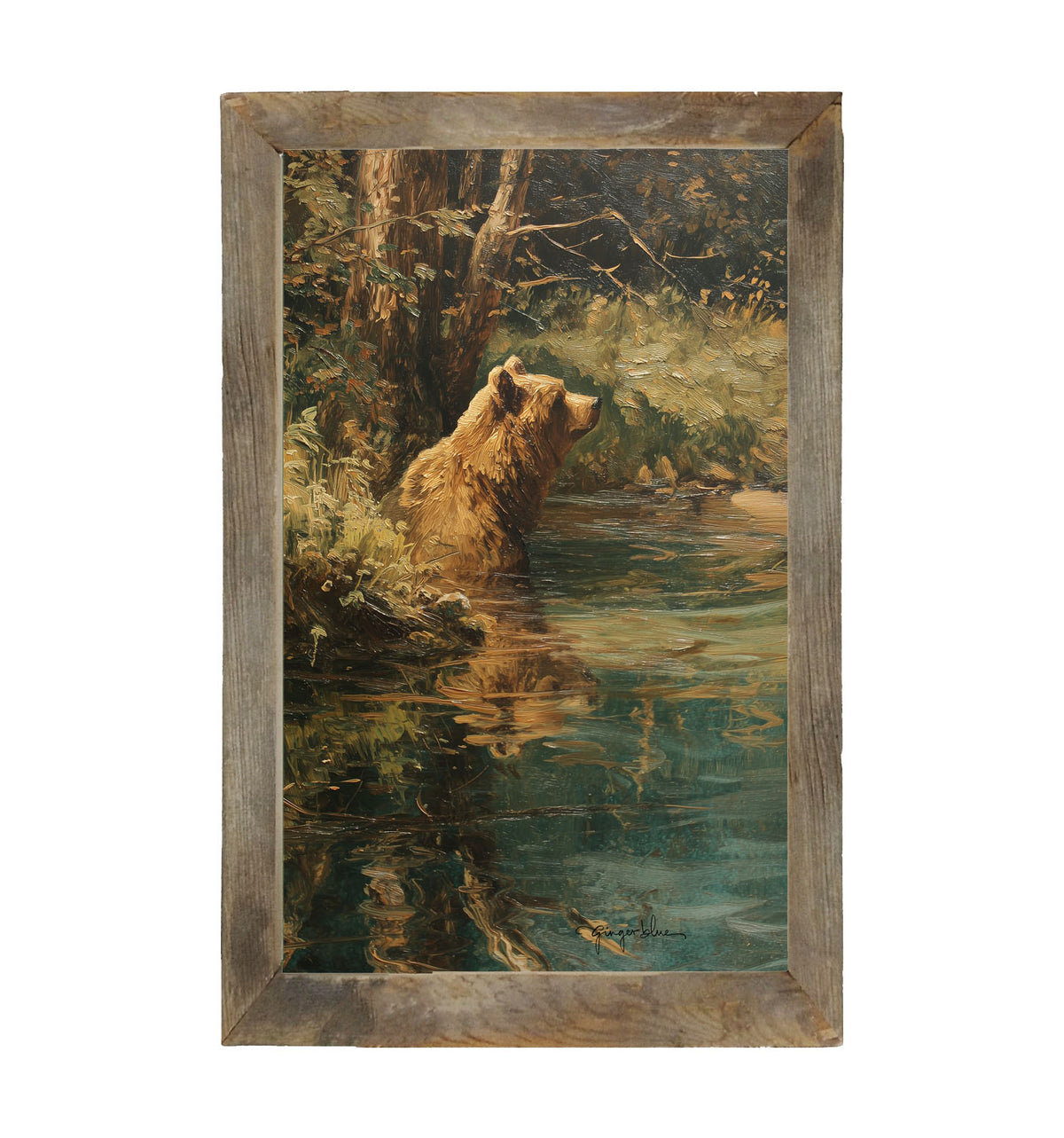 Brown Bear Relaxing in the Water - Framed Art