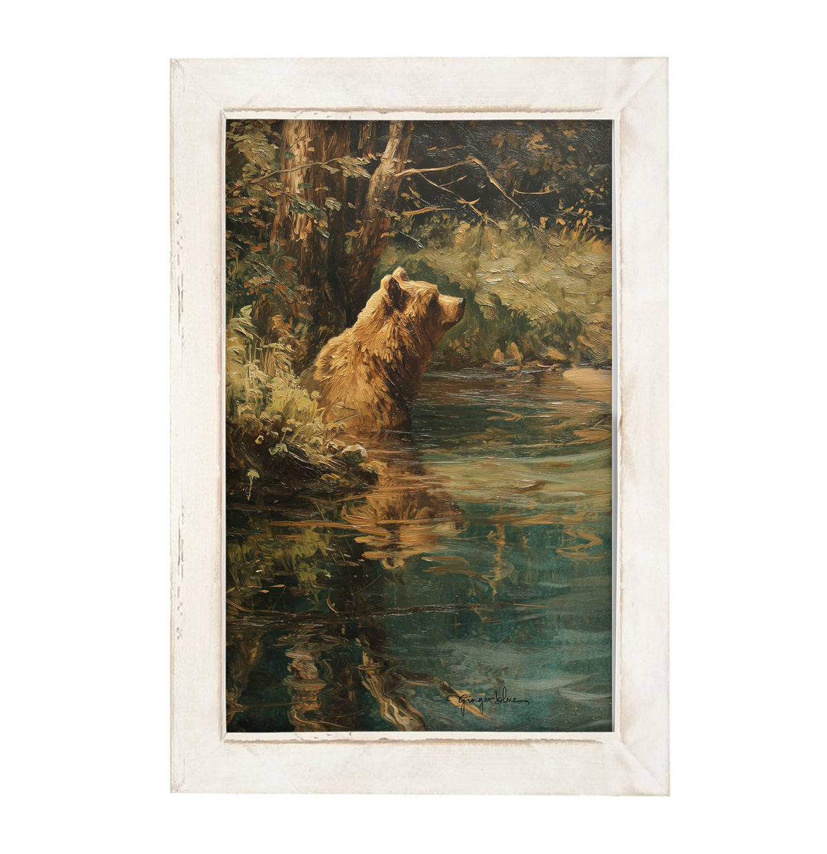 Brown Bear Relaxing in the Water - Framed Art